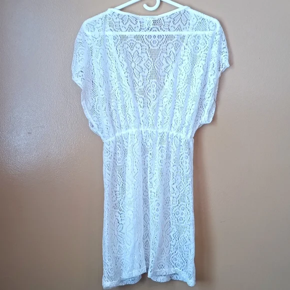 Miken white lace bathing suit cover-ups Sz large, womens Beachwear Boho Beach - Picture 4 of 8